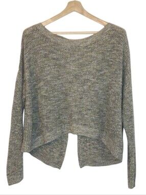 Express | Green Knit Oversized Crop Sweater w|back Keyhole & Slit Accents